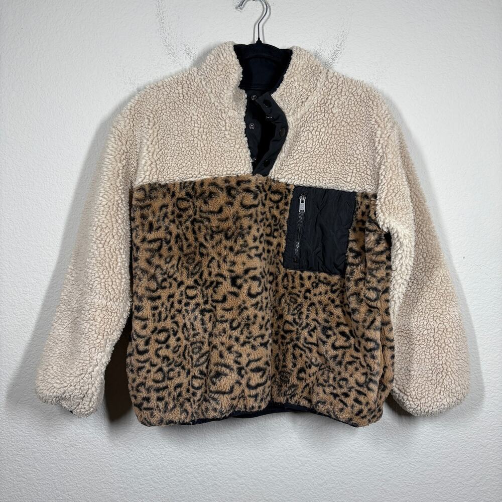 Rails Size Medium Saga Brown Jacket Leopard Sherpa Teddy Faux Fur Colorblock